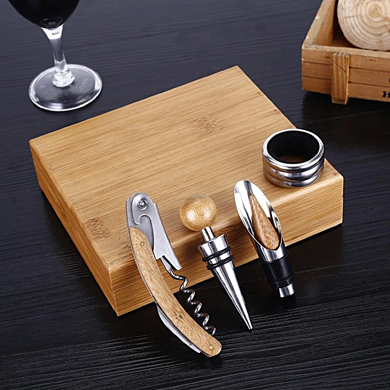 PrimeKool Wine Accessory Kit - 4Tools in Bamboo Box